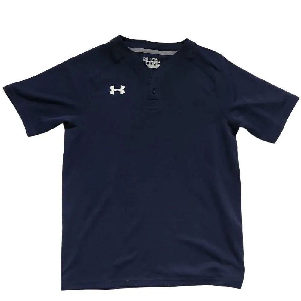 Under Armour Boys Size XL Navy Loose Fit Henley Short Sleeve Shirt